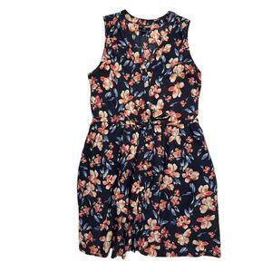 GAP Sleeveless Flower Print Dress Women 12 Blue Coral Floral Spring Cotton